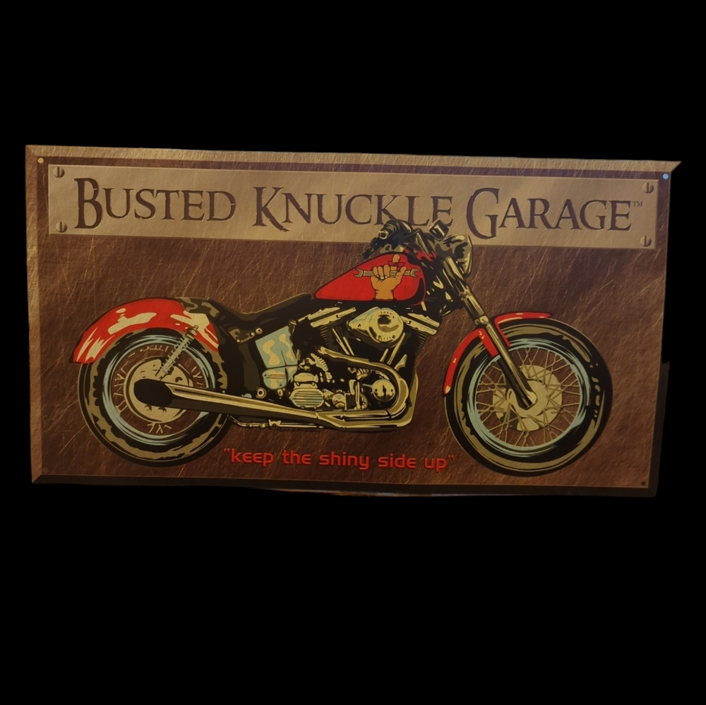 Retro Tin Sign. Busted Knuckle Motorcycle Garage. Man Cave, Shop Garage